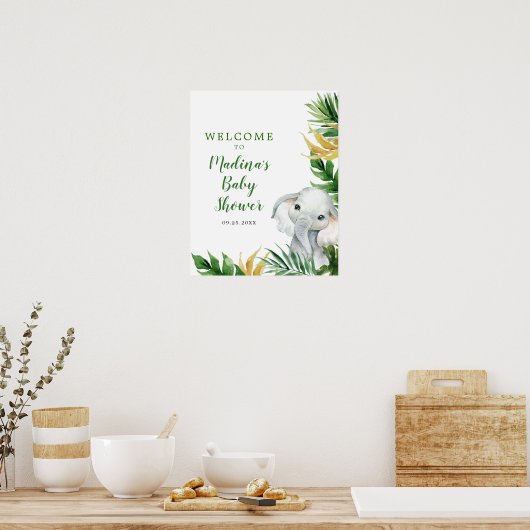 トロピカルエレファントボーイ赤ちゃんシャワー招待状 ポスター (キッチン)