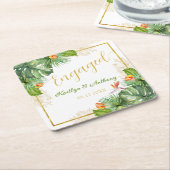 トロピカルエンゲージメントパーティー ウォーターカラーパーム フローラル スクエアペーパーコースター (アングル)