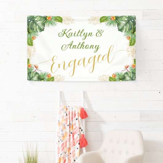 トロピカルエンゲージメントパーティー 水彩パーム フローラル 横断幕 (インサイチュ)