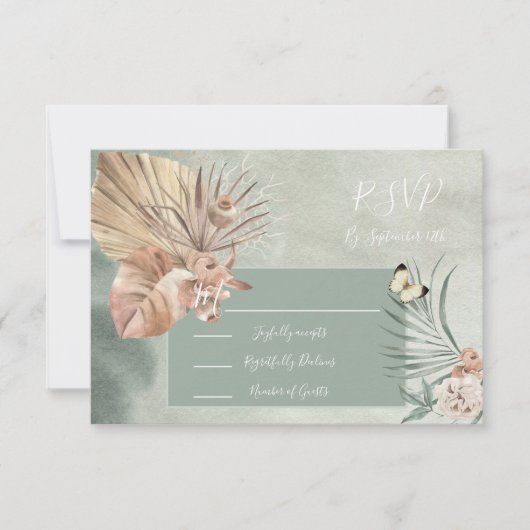 トロピカルオアシスパームリーフ応答カードRSVP 出欠カード (正面)