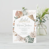 トロピカルオアシスパームリーフ金ゴールドブライダルシャワー 招待状 (スタンド正面)