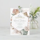 トロピカルオアシスパームリーフ金ゴールドベビーシャワー 招待状 (スタンド正面)