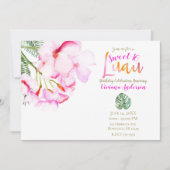 トロピカルオアシスピンクグリーンハワイアンフローラスイーツ16 招待状 (正面)