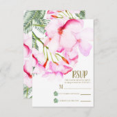 トロピカルオアシスピンクグリーンハワイアンフローラRSVP 出欠カード (正面/裏面)