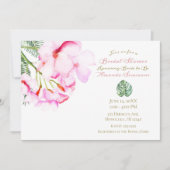 トロピカルオアシスピンクグリーンハワイアンブライダルシャワー 招待状 (正面)