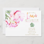 トロピカルオアシスピンクグリーンハワイアンブライダルシャワー 招待状 (正面)