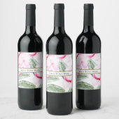 トロピカルオアシスピンクグリーンハワイアン結婚フローラ ワインラベル (ボトル)