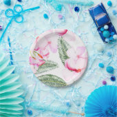 トロピカルオアシス ピンクグリーン ハワイアン ブライズシャワー ペーパープレート (パーティー)