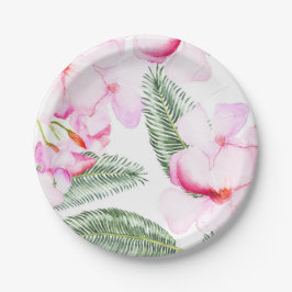 トロピカルオアシス ピンクグリーン ハワイアン ブライズシャワー ペーパープレート