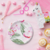 トロピカルオアシス ピンク グリーン ハワイアン ブライズシャワー ペーパープレート (パーティー)