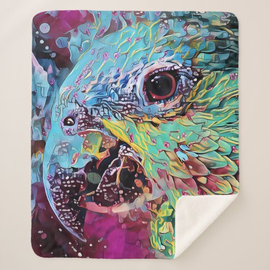 トロピカルオウム抽象デザイン シェルパブランケット (正面)
