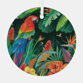 トロピカルオウム：エキゾチックなフローラ背景。 ガラスオーナメント (裏面)