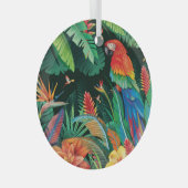 トロピカルオウム：エキゾチックなフローラ背景。 ガラスオーナメント (正面右)