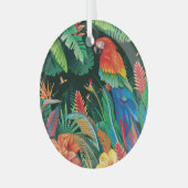 トロピカルオウム：エキゾチックなフローラ背景。 ガラスオーナメント (正面左)