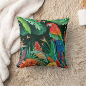 トロピカルオウム：エキゾチックなフローラ背景。 クッション (ブランケット)
