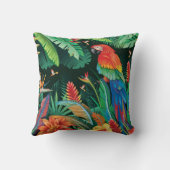 トロピカルオウム：エキゾチックなフローラ背景。 クッション (裏面)