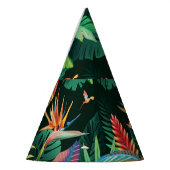 トロピカルオウム：エキゾチックなフローラ背景。 パーティーハット (左)