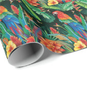 トロピカルオウム:エキゾチックなフローラ背景。 ラッピングペーパー (ロールコーナー)