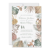 トロピカルオモダンアシスパームリーフ結婚式招待状
