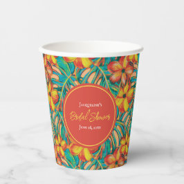 トロピカルオレンジとイエローのフラワー ブライダルシャワー 紙コップ