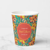 トロピカルオレンジとイエローの花のブライダルシャワー 紙コップ (正面)