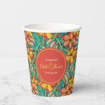 トロピカルオレンジとイエローの花のブライダルシャワー