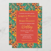 トロピカルオレンジとグリーン結婚フローラ 招待状 (正面/裏面)