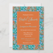 トロピカルオレンジとブルーのフローラブライダルシャワー 招待状 (正面)