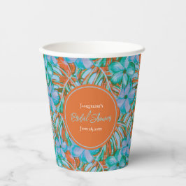 トロピカルオレンジとブルーのフローラブライダルシャワー 紙コップ