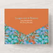 トロピカルオレンジとブルーのフローラ結婚ズ オールインワン招待状 (裏面)