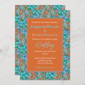 トロピカルオレンジとブルーのフローラ結婚ズ 招待状 (正面/裏面)