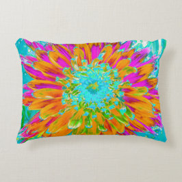 トロピカルオレンジとホットピンクの装飾ダリア アクセントクッション