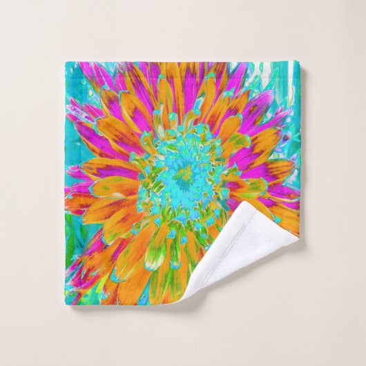 トロピカルオレンジとホットピンクの装飾ダリア ウォッシュタオル (ウォッシュタオル)