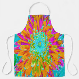 トロピカルオレンジとホットピンクの装飾ダリア エプロン