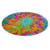 トロピカルオレンジとホットピンクの装飾ダリア カッティングボード (角)