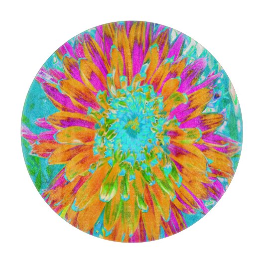 トロピカルオレンジとホットピンクの装飾ダリア カッティングボード (正面)