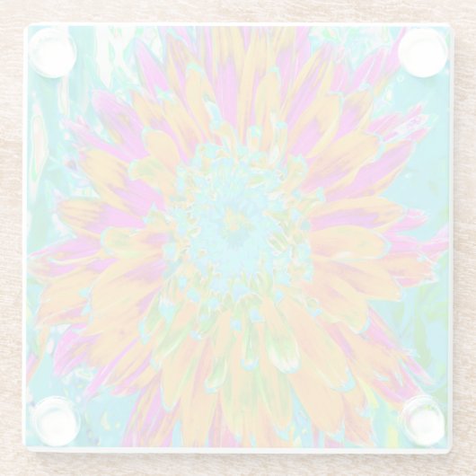 トロピカルオレンジとホットピンクの装飾ダリア ガラスコースター (裏面)