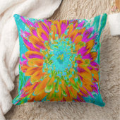 トロピカルオレンジとホットピンクの装飾ダリア クッション (ブランケット)