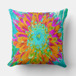 トロピカルオレンジとホットピンクの装飾ダリア クッション