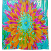 トロピカルオレンジとホットピンクの装飾ダリア シャワーカーテン (正面)