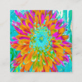 トロピカルオレンジとホットピンクの装飾ダリア スクエア名刺 (正面)