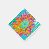 トロピカルオレンジとホットピンクの装飾ダリア スタンダードカクテルナプキン (角)