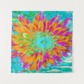 トロピカルオレンジとホットピンクの装飾ダリア タペストリー (正面(横))