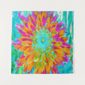 トロピカルオレンジとホットピンクの装飾ダリア タペストリー (正面)