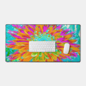 トロピカルオレンジとホットピンクの装飾ダリア デスクマット (キーボード&マウス)