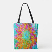 トロピカルオレンジとホットピンクの装飾ダリア トートバッグ (裏面)