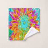 トロピカルオレンジとホットピンクの装飾ダリア バスタオルセット (ウォッシュタオル)