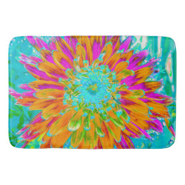 トロピカルオレンジとホットピンクの装飾ダリア バスマット