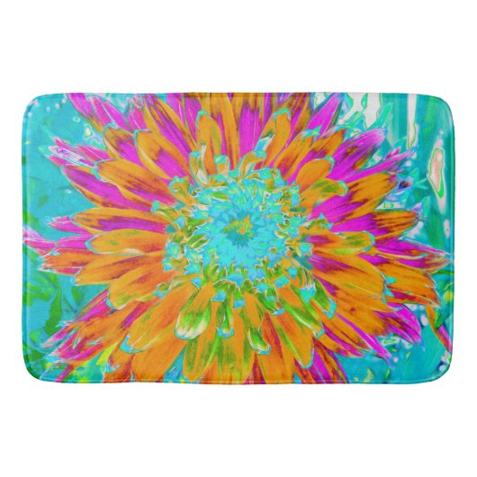 トロピカルオレンジとホットピンクの装飾ダリア バスマット (正面)