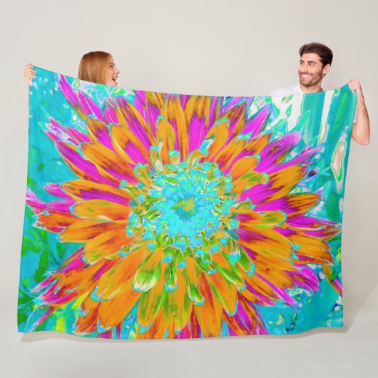 トロピカルオレンジとホットピンクの装飾ダリア フリースブランケット (インサイチュ)